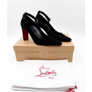 Christian Louboutin Suprastrap 85 Black Suede Mary Jane Heels Pumps EU 38.5 US 8